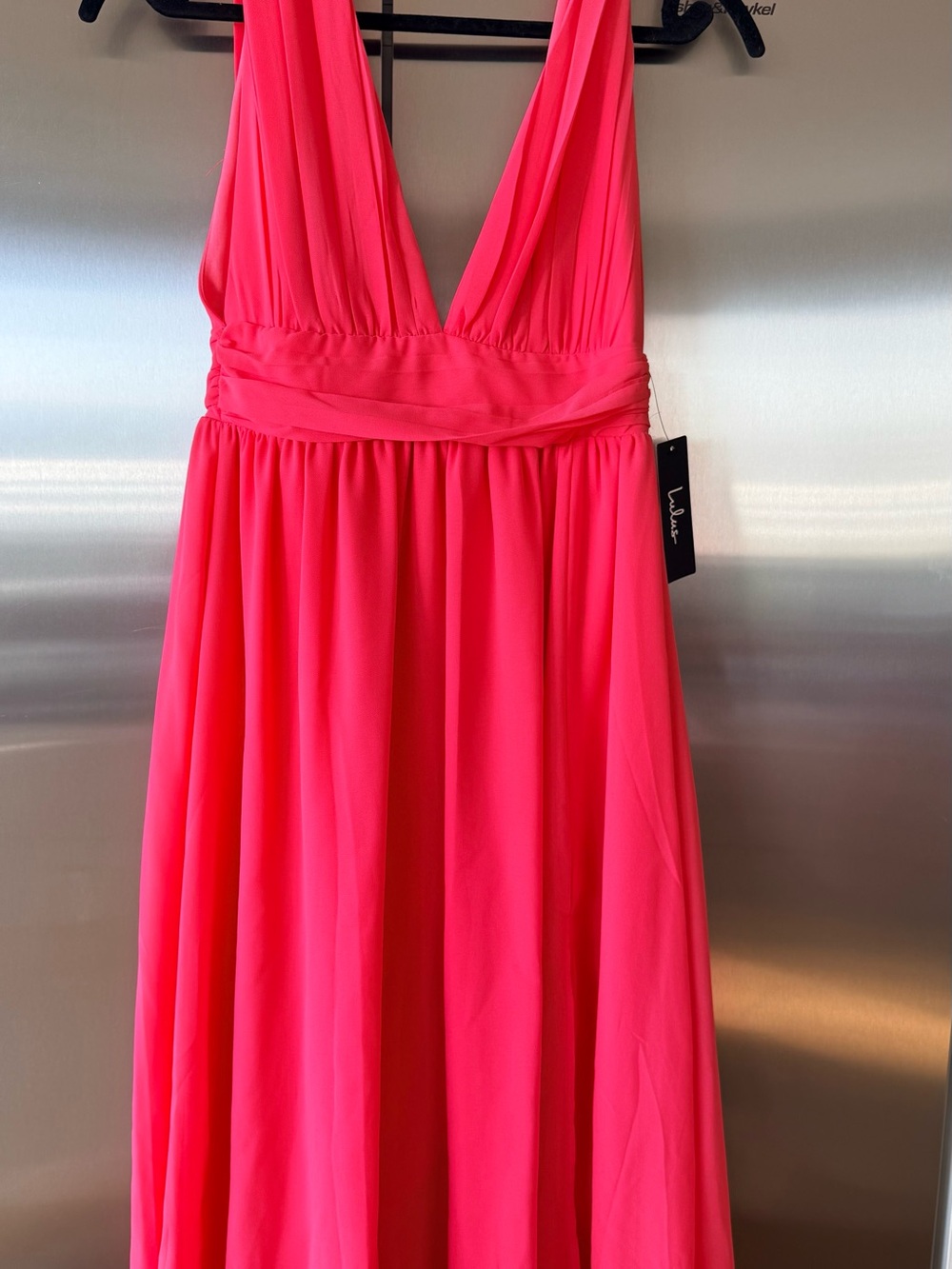 Lulu's Hot Pink Plunging V-Neck Prom Dress